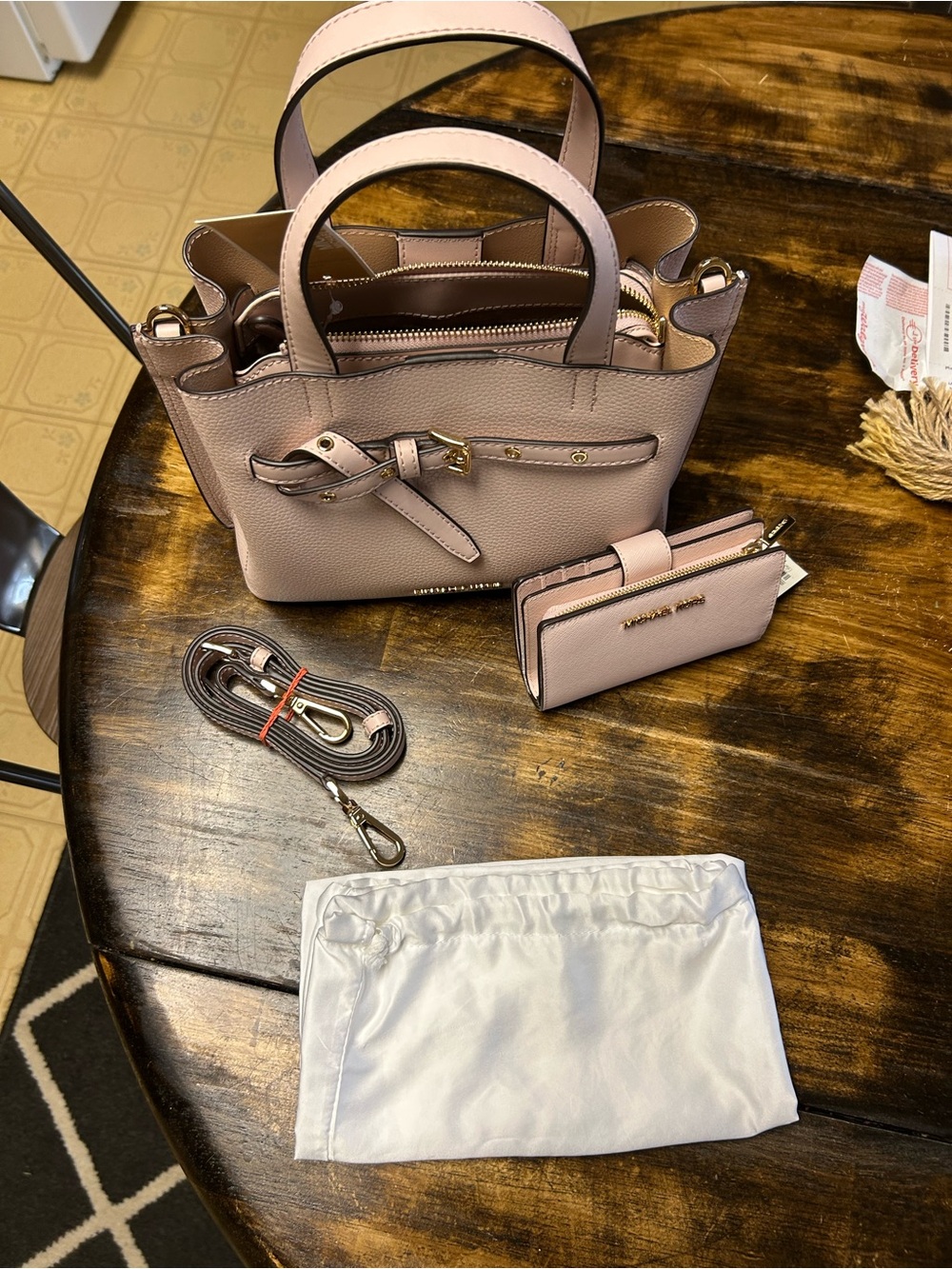Michael Kors Blush Pink Pebbled Leather Satchel with Wallet and Dustbag.